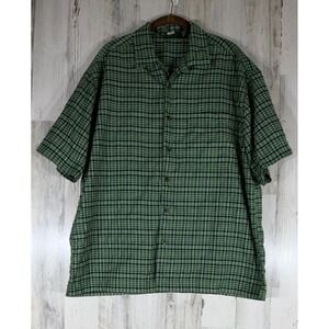 Metro One Plaid Button Up Shirt Mens Size Large Oversized Green Navy Vintage